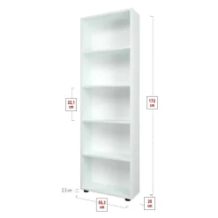 Libreria moderna 56x172cm 4 ripiani multiuso bianco Marvel