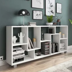 Libreria orizzontale 156x74h cm moderna soggiorno multiposizione bianco frassinato Eliza