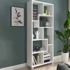 Libreria orizzontale 156x74h cm moderna soggiorno multiposizione bianco frassinato Eliza