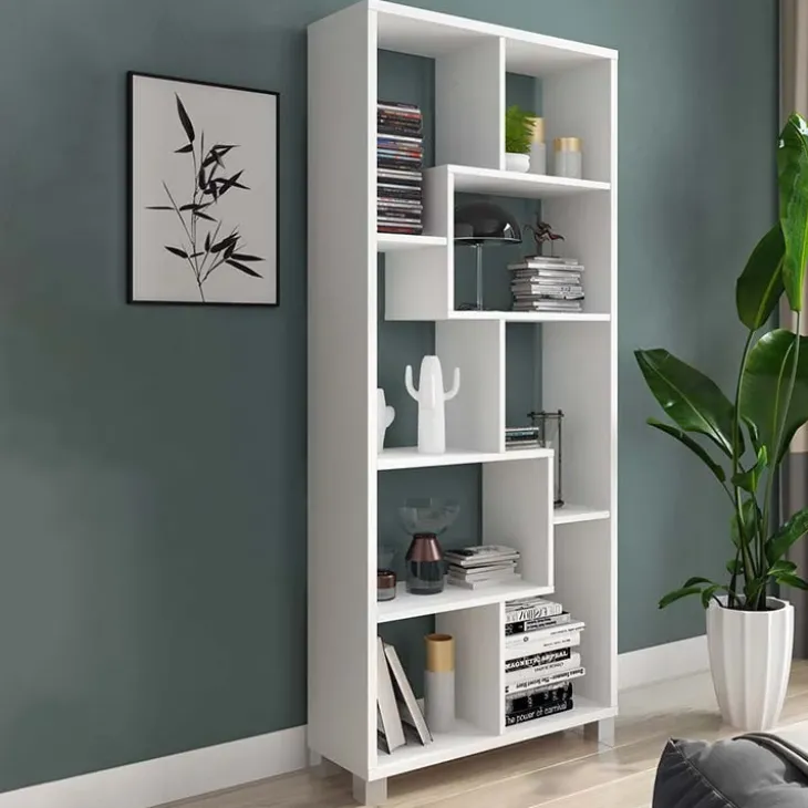 Libreria orizzontale 156x74h cm moderna soggiorno multiposizione bianco frassinato Eliza