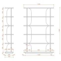 Libreria sospesa 120x185h cm moderna soggiorno rovere Bukly