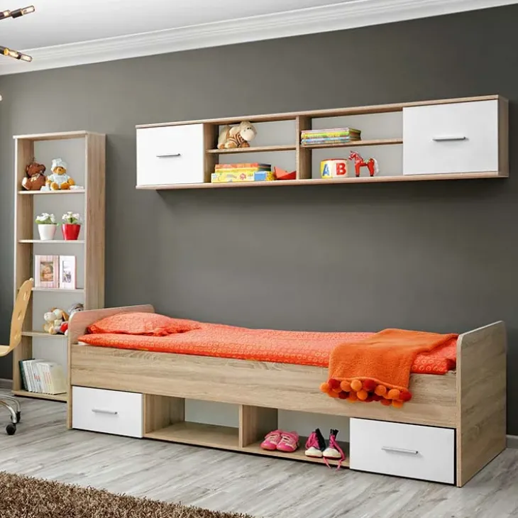 Libreria sospesa 204x39h cm moderna quercia sonoma bianco opaco Ciak
