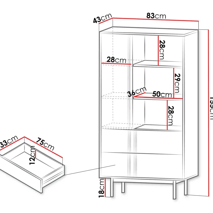 Libreria 83x155 cm 1 anta 2 cassetti antracite verde Essenzia