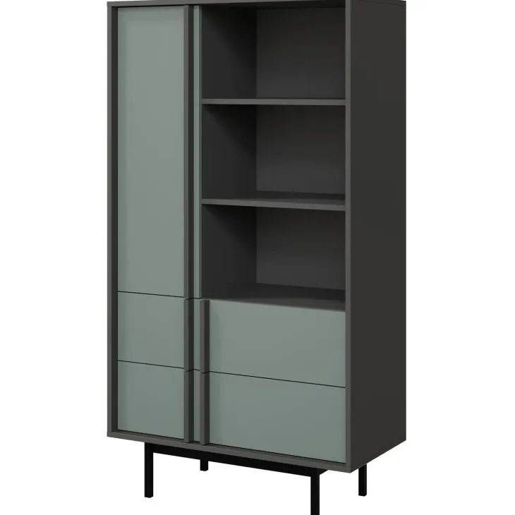 Libreria 83x155 cm 1 anta 2 cassetti antracite verde Essenzia