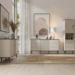 Libreria 60x191 cm 1 anta 3 cassetti 1 vano a giorno beige cashmere noce Arden