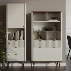 Libreria 90x163 cm 2 ante 1 cassetto 5 vani a giorno beige cashmere noce Arden