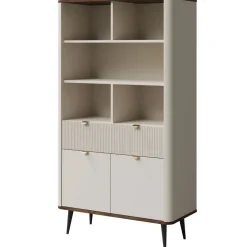 Libreria 90x163 cm 2 ante 1 cassetto 5 vani a giorno beige cashmere noce Arden