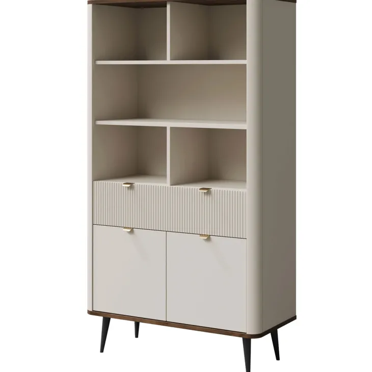 Libreria 90x163 cm 2 ante 1 cassetto 5 vani a giorno beige cashmere noce Arden