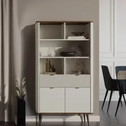Libreria 90x163 cm 2 ante 1 cassetto 5 vani a giorno beige cashmere noce Arden
