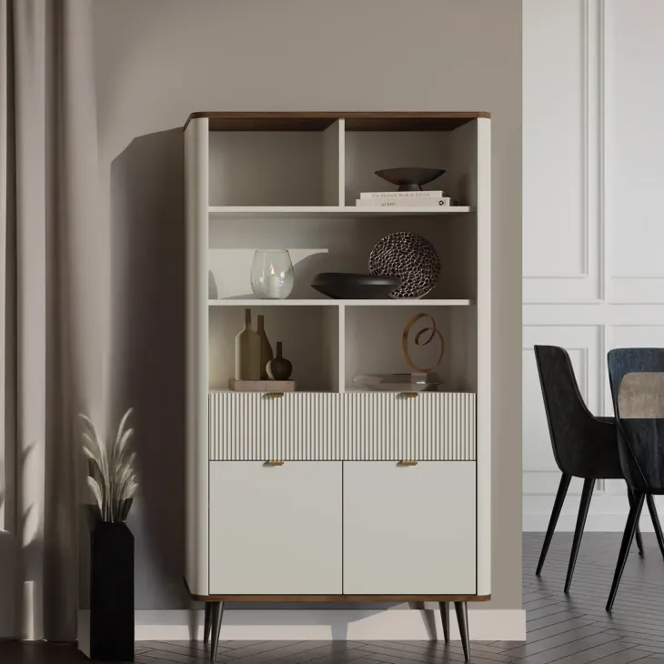 Libreria 90x163 cm 2 ante 1 cassetto 5 vani a giorno beige cashmere noce Arden