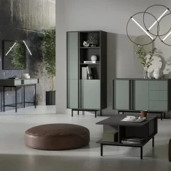 Libreria 83x195 cm 3 ante 3 vani a giorno antracite verde Essenzia