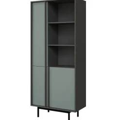 Libreria 83x195 cm 3 ante 3 vani a giorno antracite verde Essenzia