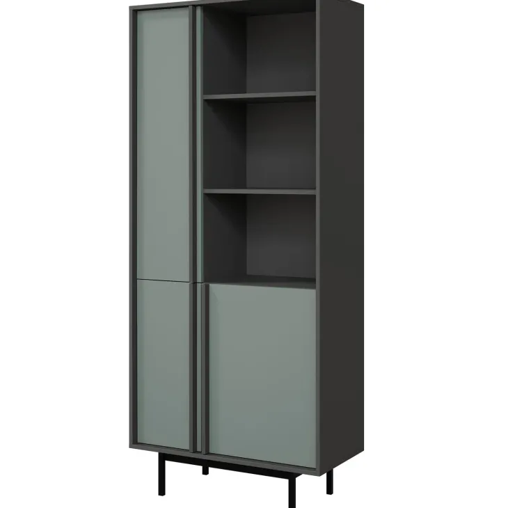 Libreria 83x195 cm 3 ante 3 vani a giorno antracite verde Essenzia
