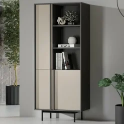 Libreria 83x195 cm 3 ante 3 vani a giorno antracite beige Essenzia