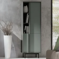 Libreria 63x195 cm 3 ante 3 vani a giorno antracite verde Essenzia