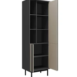 Libreria 63x195 cm 3 ante 3 vani a giorno antracite beige Essenzia
