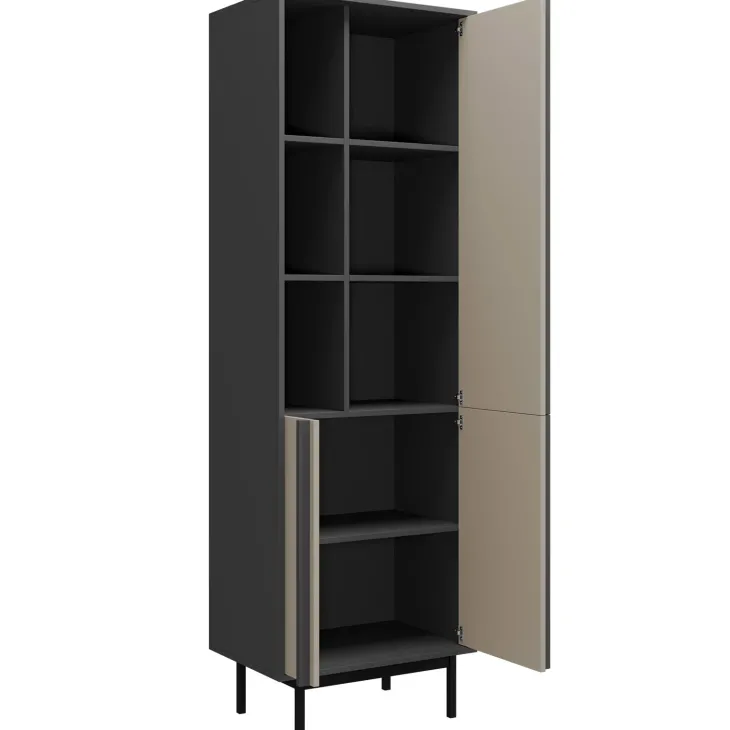 Libreria 63x195 cm 3 ante 3 vani a giorno antracite beige Essenzia