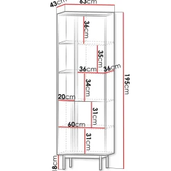 Libreria 63x195 cm 3 ante 3 vani a giorno antracite rovere Essenzia