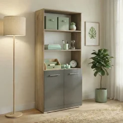 Libreria 80x176 cm con 2 ante rovere antracite lucido Time E