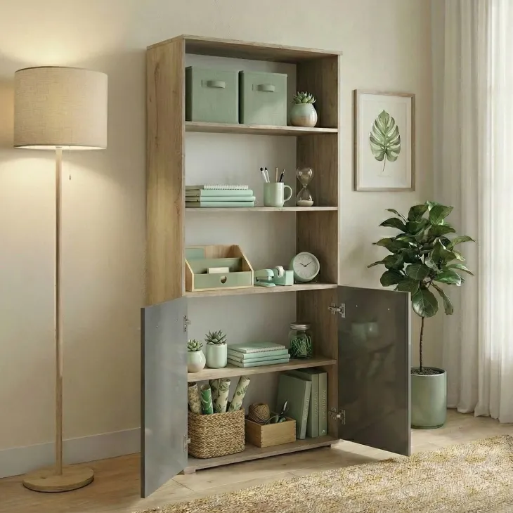 Libreria 80x176 cm con 2 ante rovere antracite lucido Time E