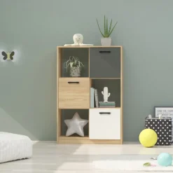 Libreria 80x120h cm 3 ante cameretta rovere antracite bianco Chiaretto