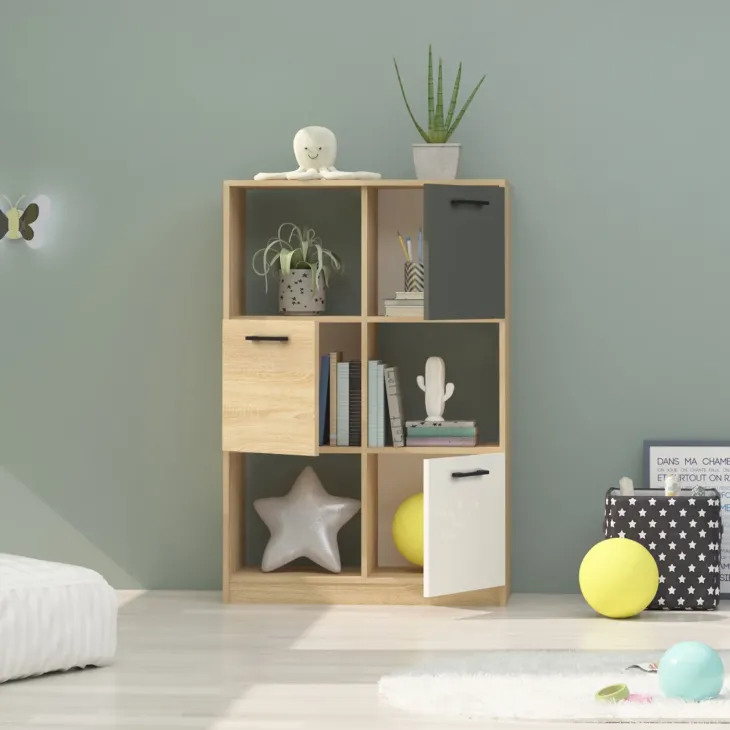 Libreria 80x120h cm 3 ante cameretta rovere antracite bianco Chiaretto
