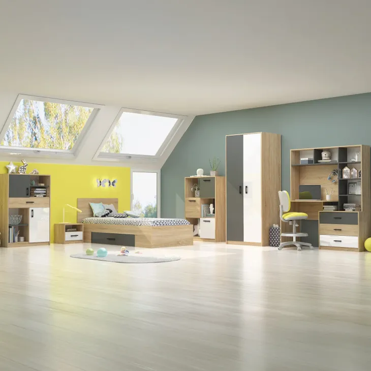 Libreria 80x120h cm 3 ante cameretta rovere antracite bianco Chiaretto