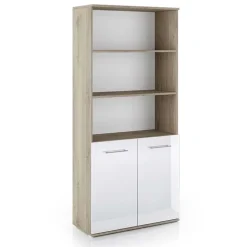 Libreria 80x176h cm 2 ante rovere bianco lucido Time E