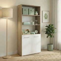 Libreria 80x176h cm 2 ante rovere bianco lucido Time E