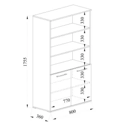 Libreria 80x176h cm 2 ante rovere bianco lucido Time E