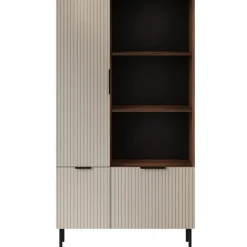 Libreria 90x166h cm 3 ante 3 vani a giorno beige cashmere noce Serenia
