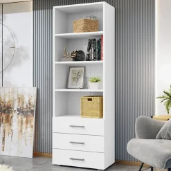 Libreria 63x190h cm 3 cassetti design moderno bianco Pastello