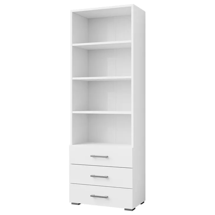 Libreria 63x190h cm 3 cassetti design moderno bianco Pastello
