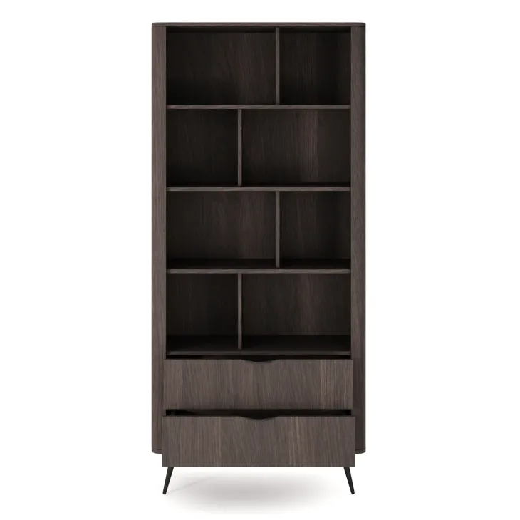 Libreria 88x194h cm 2 cassetti 8 ripiani a vista soggiorno wengè nero Vesper