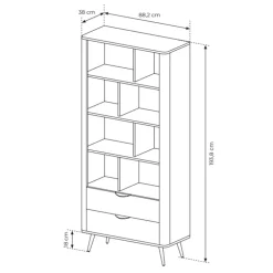 Libreria 88x194h cm 2 cassetti 8 ripiani a vista soggiorno wengè nero Vesper