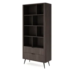 Libreria 88x194h cm 2 cassetti 8 ripiani a vista soggiorno wengè nero Vesper