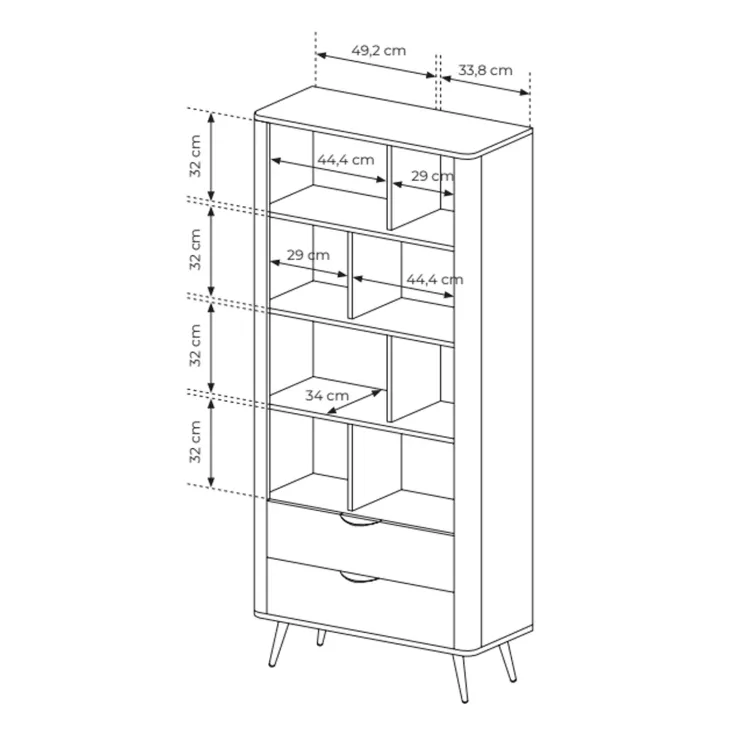 Libreria 88x194h cm 2 cassetti 8 ripiani a vista soggiorno wengè nero Vesper