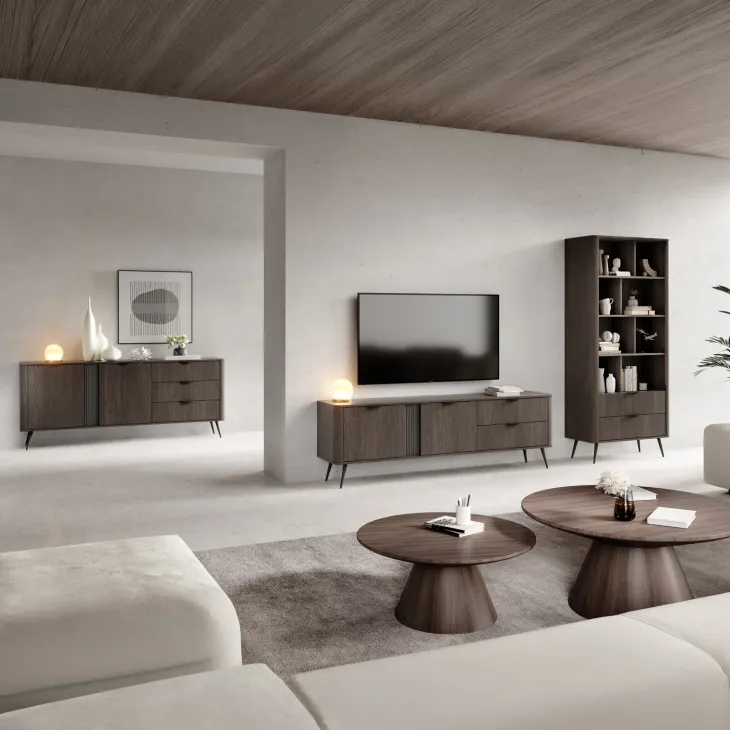 Libreria 88x194h cm 2 cassetti 8 ripiani a vista soggiorno wengè nero Vesper