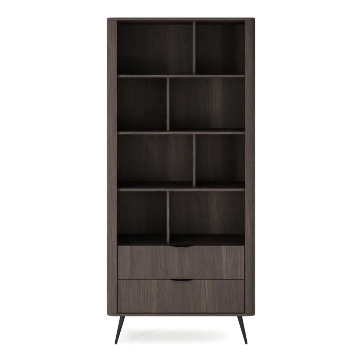 Libreria 88x194h cm 2 cassetti 8 ripiani a vista soggiorno wengè nero Vesper