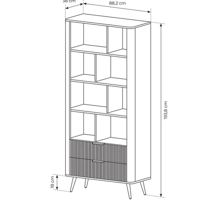 Libreria 88x194h cm 2 cassetti 8 vani a giorno beige cannettato Ramis