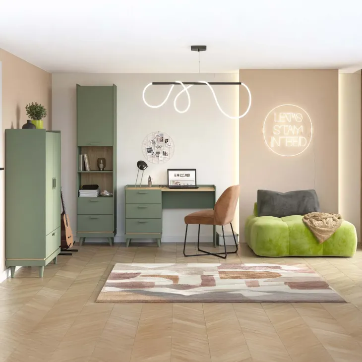 Libreria 50x215h cm 2 cassetti 2 vani a giorno verde salvia Yu