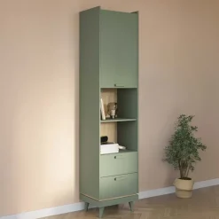 Libreria 50x215h cm 2 cassetti 2 vani a giorno verde salvia Yu
