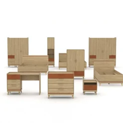 Libreria 50x215h cm 2 cassetti 2 vani a giorno rovere rosso mattone Yu