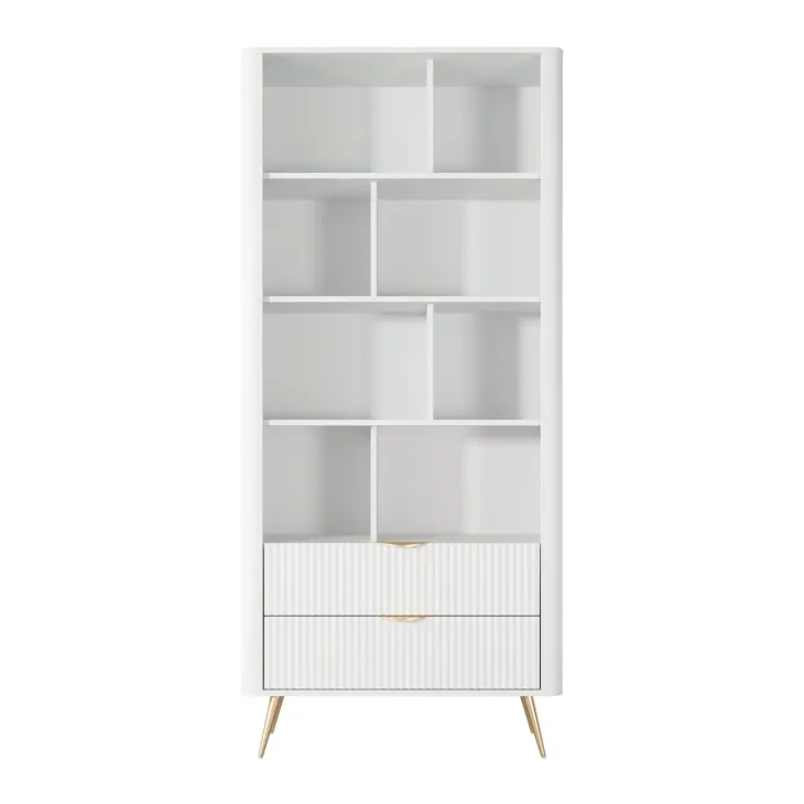 Libreria 88x194h cm 2 cassetti 8 vani a giorno bianco opaco cannettato Ramis