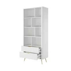Libreria 88x194h cm 2 cassetti 8 vani a giorno bianco opaco cannettato Ramis