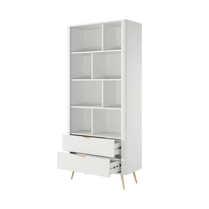 Libreria 88x194h cm 2 cassetti 8 vani a giorno bianco opaco cannettato Ramis