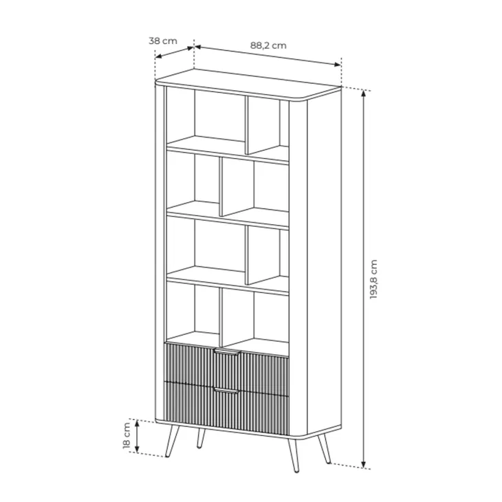 Libreria 88x194h cm 2 cassetti 8 vani a giorno bianco opaco cannettato Ramis