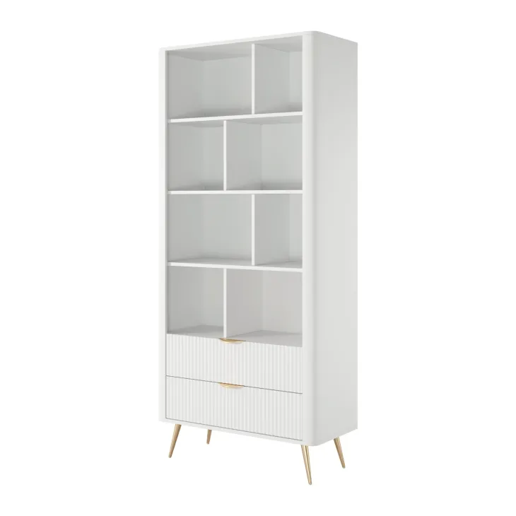 Libreria 88x194h cm 2 cassetti 8 vani a giorno bianco opaco cannettato Ramis