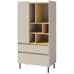 Libreria 80x165h cm con 1 anta 2 cassetti e 6 vani a vista beige cashmere rovere chiaro Linfa