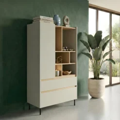 Libreria 80x165h cm con 1 anta 2 cassetti e 6 vani a vista verde rovere chiaro Linfa